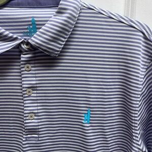 Johnnie-O Purple and White Striped Prep Formance Polo Shirt Medium